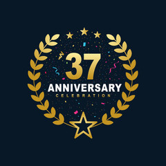 Naklejka premium 37 Anniversary celebration design, luxurious golden color 37 years Anniversary design.