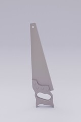 3D illustration, handsaw, gray background, 3D rendering.
