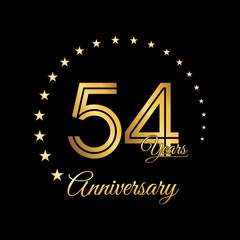 54 Years Anniversary, Perfect template design for anniversary celebration with gold color for booklet, leaflet, magazine, brochure poster, web, invitation or greeting card. Vector template