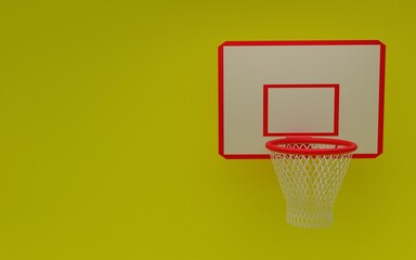 Fototapeta na wymiar 3D illustration. basket with net of a basketball court, yellow background, 3D rendering.