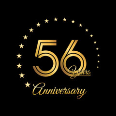 56 Years Anniversary, Perfect template design for anniversary celebration with gold color for booklet, leaflet, magazine, brochure poster, web, invitation or greeting card. Vector template