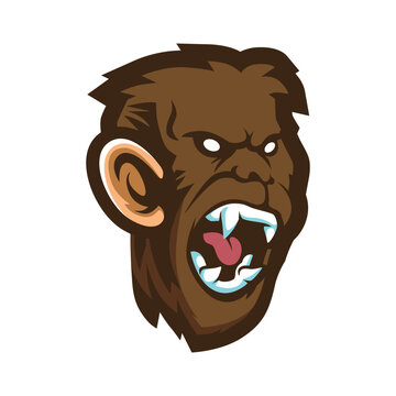 Angry gorilla Vector illustration, ferocious gorilla head in a background