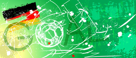 soccer or football illustration for the great soccer event with soccer ball, german flag, soccer field, grungy style