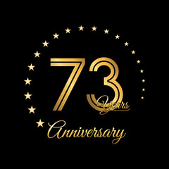 73 Years Anniversary, Perfect template design for anniversary celebration with gold color for booklet, leaflet, magazine, brochure poster, web, invitation or greeting card. Vector template