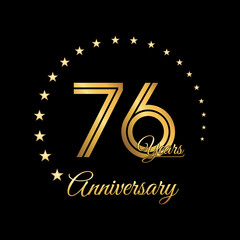 76 Years Anniversary, Perfect template design for anniversary celebration with gold color for booklet, leaflet, magazine, brochure poster, web, invitation or greeting card. Vector template