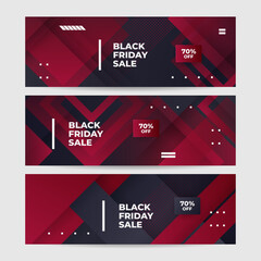 Black Friday sale design template. Black Friday sale horizontal banner with black red background with place for text. Design template for black Friday sale banner. Vector illustration.