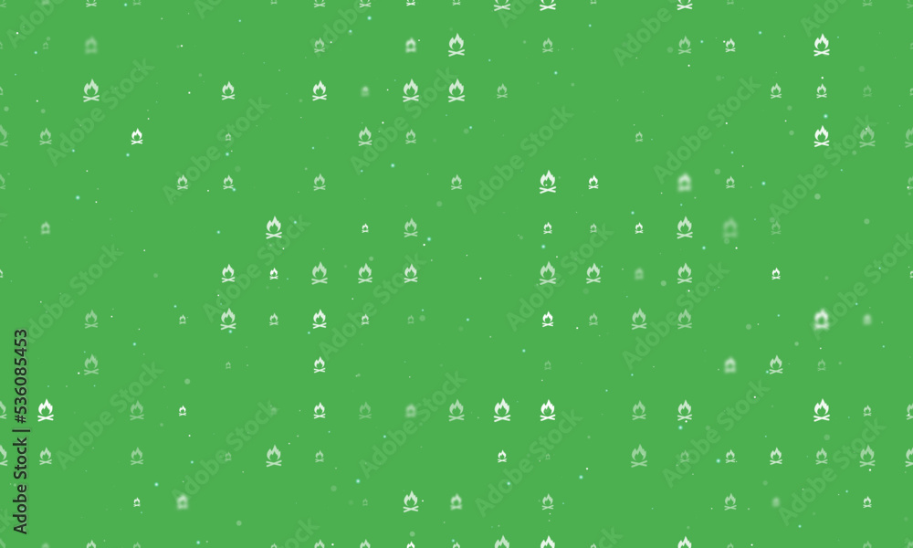 Poster seamless background pattern of evenly spaced white bonfire symbols of different sizes and opacity. v