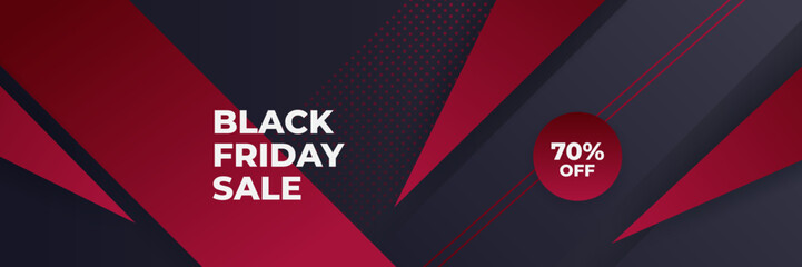 Black Friday sale design template. Black Friday sale horizontal banner with black red background with place for text. Design template for black Friday sale banner. Vector illustration.