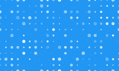 Seamless background pattern of evenly spaced white gramophone record symbols of different sizes and opacity. Vector illustration on blue background with stars