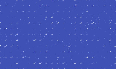 Seamless background pattern of evenly spaced white caterpillar symbols of different sizes and opacity. Vector illustration on indigo background with stars