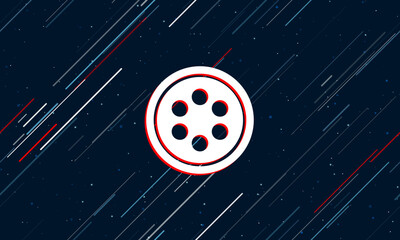 Large white optic cable symbol framed in red in the center. The effect of flying through the stars. Vector illustration on a dark blue background with stars and slanted lines