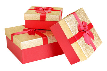 Gift boxes with ribbon isolated on white background.