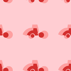 Seamless pattern of large isolated red road roller symbols. The elements are evenly spaced. Vector illustration on light red background