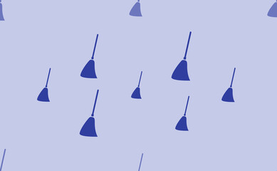 Seamless pattern of large isolated blue broom symbols. The pattern is divided by a line of elements of lighter tones. Vector illustration on light blue background