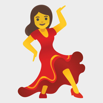 Woman dancing vector emoji design. Isolated Woman with one arm raised wearing a red dress and dance 