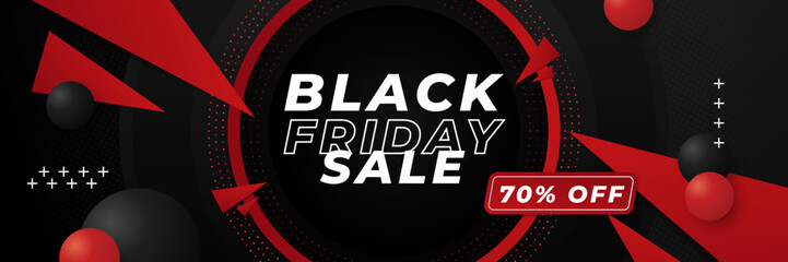 Fototapeta premium Black Friday sale design template. Black Friday sale horizontal banner with black red background with place for text. Design template for black Friday sale banner. Vector illustration.