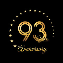 93 Years Anniversary, Perfect template design for anniversary celebration with gold color for booklet, leaflet, magazine, brochure poster, web, invitation or greeting card. Vector template