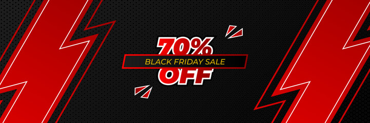 Black Friday sale design template. Black Friday sale horizontal banner with black red background with place for text. Design template for black Friday sale banner. Vector illustration.
