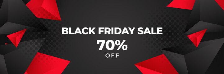 Fototapeta premium Black Friday sale design template. Black Friday sale horizontal banner with black red background with place for text. Design template for black Friday sale banner. Vector illustration.