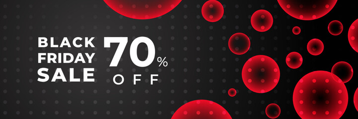 Black Friday sale design template. Black Friday sale horizontal banner with black red background with place for text. Design template for black Friday sale banner. Vector illustration.