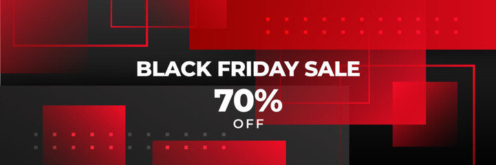 Black Friday sale design template. Black Friday sale horizontal banner with black red background with place for text. Design template for black Friday sale banner. Vector illustration.