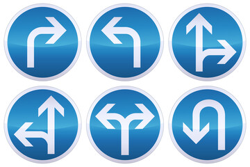 Collection of mandatory direction signs (cutout)