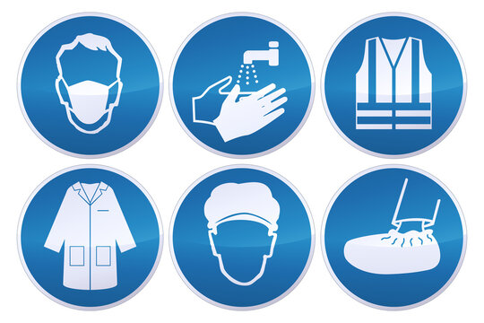 Collection of mandatory safety and hygiene signs (cutout)