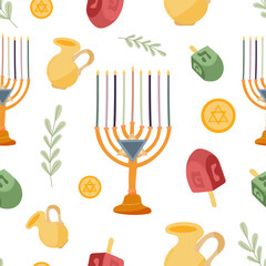 Happy Hanukkah seamless pattern, Jewish Festival of Lights background for greeting card, invitation, banner, raster version