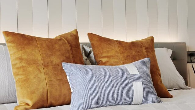 soft pillar on bed in modern bedroom