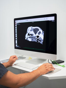 Doctor using computer in clinic