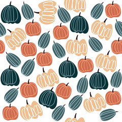 seamless pattern with orange green and beige pumpkins. halloween pattern, holiday pumpkins 