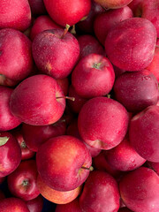 Ripe red pink fresh apples directly above view