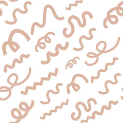 Trendy abstract vector seamless pattern. Beige doodles isolated on white background