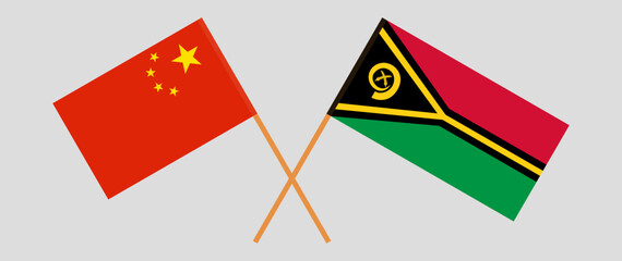 Crossed flags of China and Vanuatu. Official colors. Correct proportion