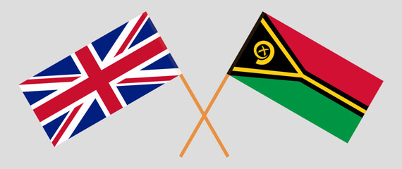 Crossed flags of United Kingdom and Vanuatu. Official colors. Correct proportion