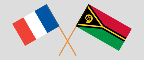 Crossed flags of France and Vanuatu. Official colors. Correct proportion