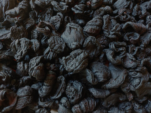 sun dried brindle berry or Malabar tamarind or kudam puli closeup view