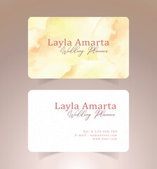 Business card with yellow brush strokes watercolor template