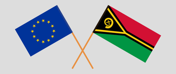 Crossed flags of the European Union and Vanuatu. Official colors. Correct proportion