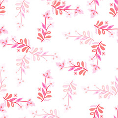 Fototapeta na wymiar Abstract cute leaves and flower seamless pattern. Beautiful floral wallpaper. Cute plants endless backdrop.