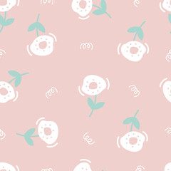 Nature vintage pink pastel minimal floral line art doodle pattern