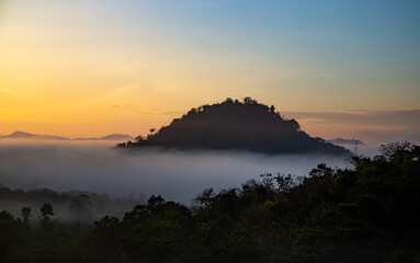 Sunrise sea of fog above Khao Sok national park, Surat Thani, Thailand