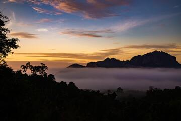 Sunrise sea of fog above Khao Sok national park, Surat Thani, Thailand