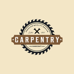 Vintage retro badge carpentry logo vector icon illustration