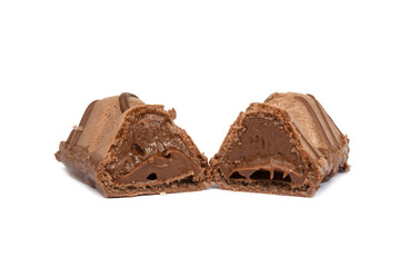 Chocolate candy wafer with creamy filling isolated on the white