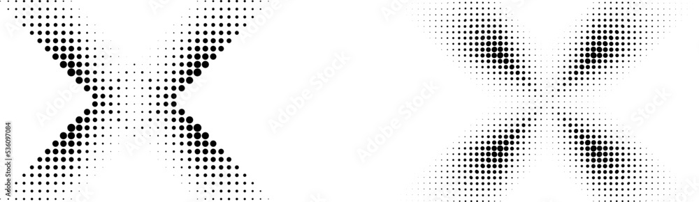 Poster halftone dots in cross form . vector illustration. letter x logo . design element . abstract geometr