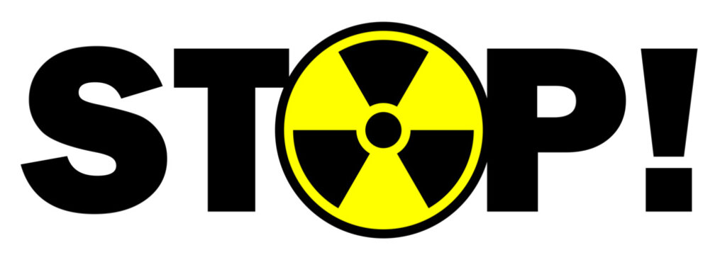 Vector illustration of STOP against nuclear attack and World War III with a O stylized to nuclear sign