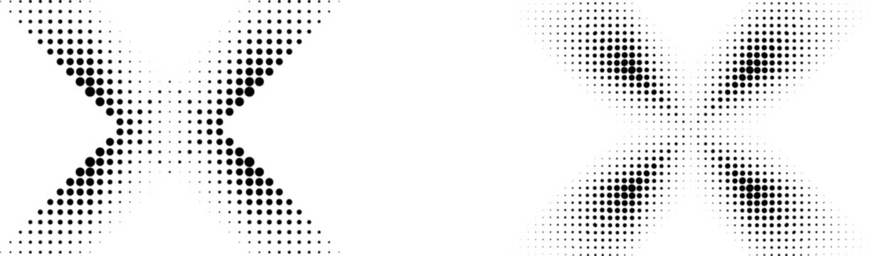 Halftone dots in Cross Form . Vector Illustration. Letter x  Logo . Design element . Abstract Geometric shape . 