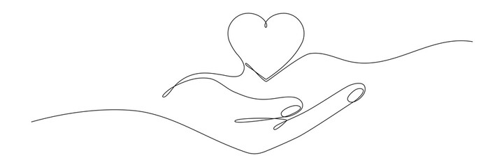 Hand holding heart continuous one line drawing. Love concept. Vector isolated on white.  © Віталій Баріда