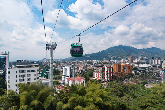 Pereira, Risaralda, Colombia. February 3, 2022: Panoramic landscape in the city with blue sky.
